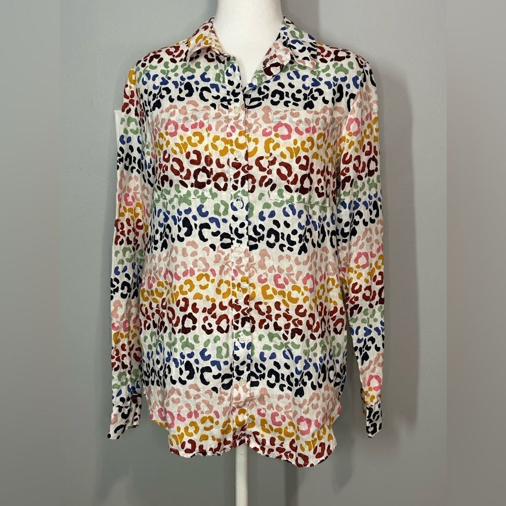 Boden Womens Size 2R Linen Button Up Shirt Multicolor Animal Print Cheetah BIN O